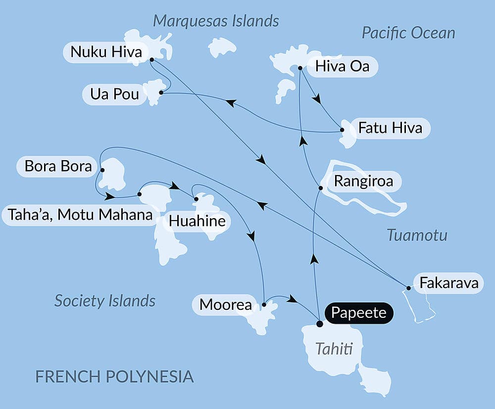 Marquises, Tuamotu et îles de la Société